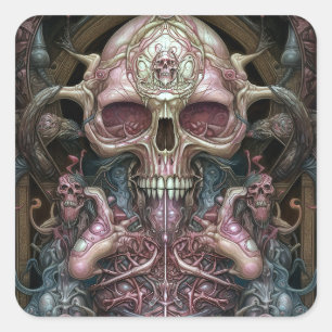 Surreal Anatomy Skull Horror Sci-Fi Art Vierkante Sticker
