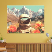 Surreal Astronaut In Flower Field Canvas Afdruk (Insitu (Woonkamer))