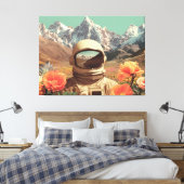 Surreal Astronaut In Flower Field Canvas Afdruk (Insitu (Slaapkamer))