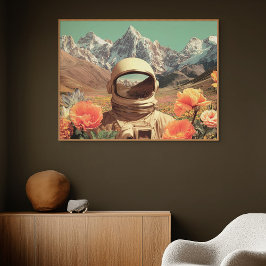 Surreal Astronaut In Flower Field Poster