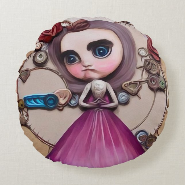 Surreal Baby face Doll Rond Kussen (Voorkant)