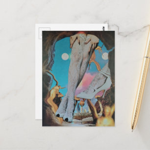Surreal benen in kant en hoge hakken collage met e briefkaart
