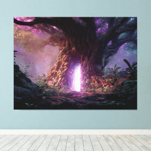 Surréal Betoverde Boom Met Gloeiende Portaal Canvas Afdruk