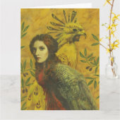 Surreal Bird Lady Large Greetings Card Kaart (Gele Bloem)