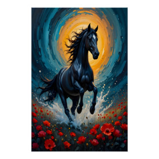 Surreal Black Horse Wall Art | Home Decor Gift Perfect Poster