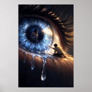 Surreal blauwe oog fantasie kunst poster