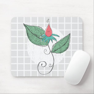 Surreal Bloem- en Blad Illustratie Grid Muismat