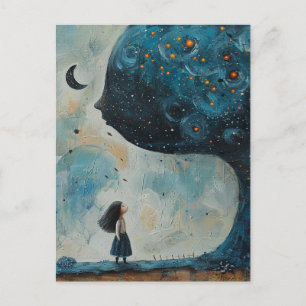 Surreal Blue Tree en een Verbaasd Kind Briefkaart