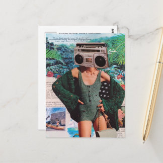 Surreal Boombox Hawaii Vrouw Collage Briefkaart