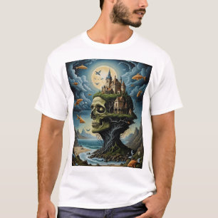 Surreal Castle Skull Fantasy T-shirt maanverlichte
