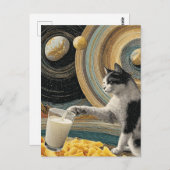 Surreal Cat With Milk in Space Briefkaart (Voorkant / Achterkant)