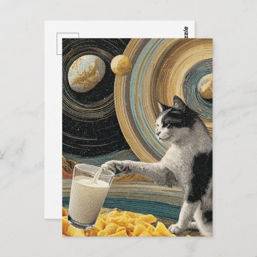 Surreal Cat With Milk in Space Briefkaart (Voorkant / Achterkant)
