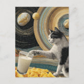 Surreal Cat With Milk in Space Briefkaart (Voorkant)