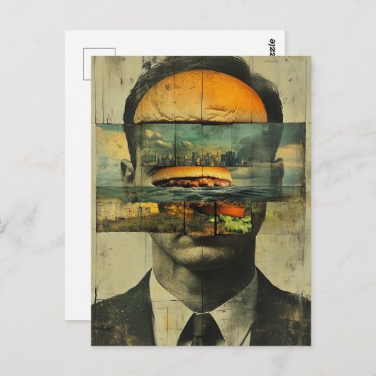 Surreal Cheeseburger Persoon Stad Water Abstract Briefkaart (Voorkant / Achterkant)