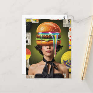 Surreal Cheeseburger Woman Collage Briefkaart