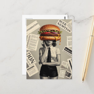 Surreal Cheeseburger Woman Collage Nieuws Briefkaart