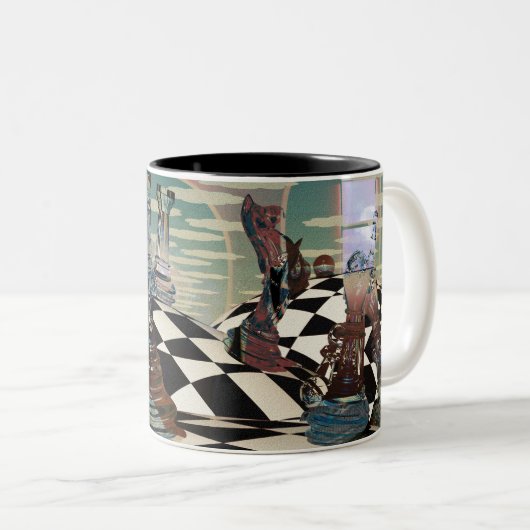 Surreal chess game tweekleurige koffiemok (Voorkant rechts)