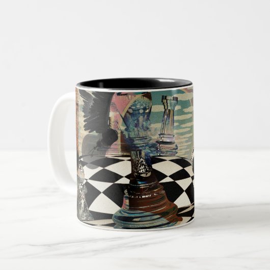 Surreal chess game tweekleurige koffiemok (Voorkant links)