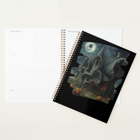 Surreal Creepy Haunted House with Pumpkins & Moon Planner (Display)