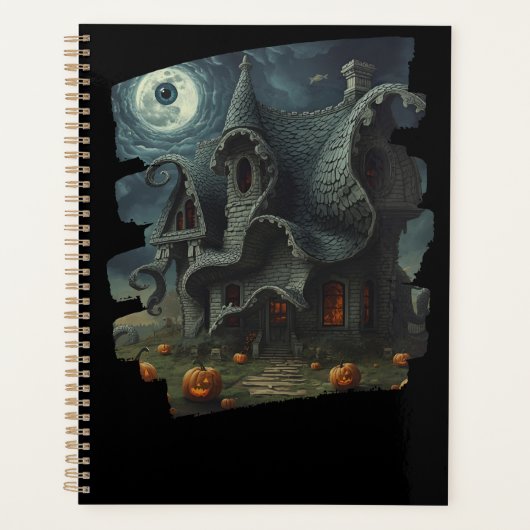 Surreal Creepy Haunted House with Pumpkins & Moon Planner (Voorkant)