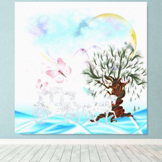 Surreal Crystal Horse Carriage Wrapped Canvas (Insitu (Houten vloer))