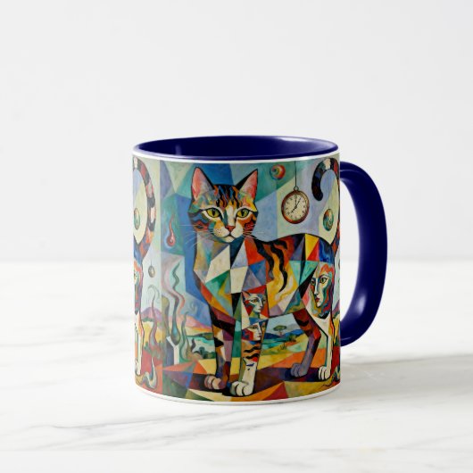 Surreal Cubist Style Cat Art Mok (Voorkant rechts)
