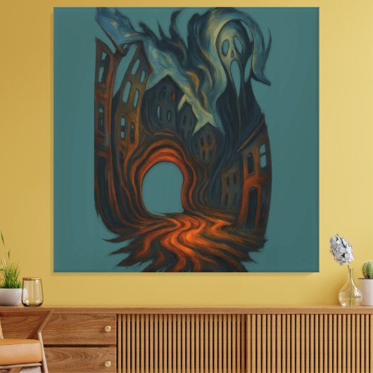 Surreal Dark Cityscape Art Ghostly Figure Painting Canvas Afdruk (Insitu (Woonkamer))