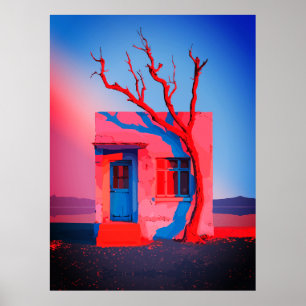Surreal Desert House Muurkunst - Minimalistisch Poster