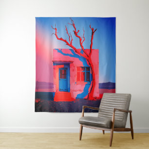 Surreal Desert House Muurkunst - Minimalistisch Wandkleed