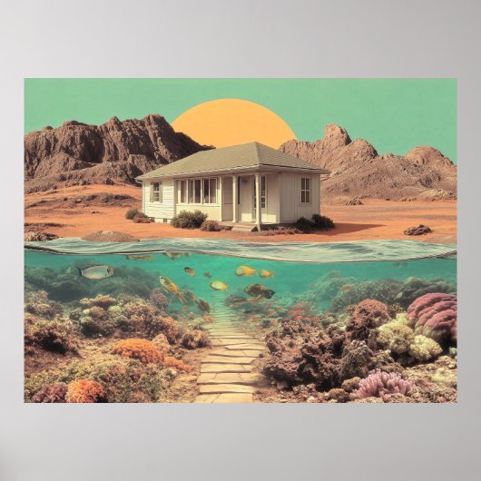 Surreal Desert House with Underwater Reef Poster (Voorkant)