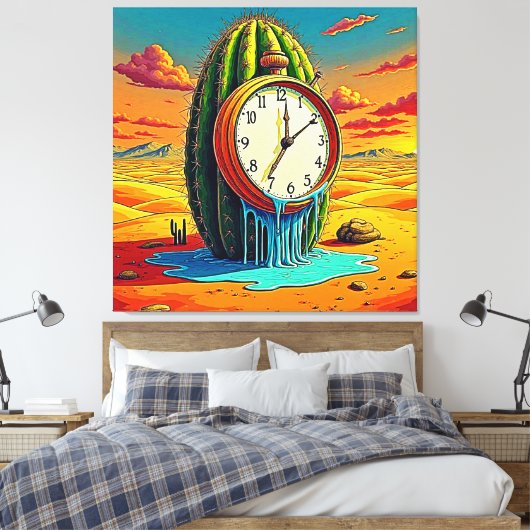 Surreal Desert Klok Kunst Canvas Afdruk (Insitu (Slaapkamer))