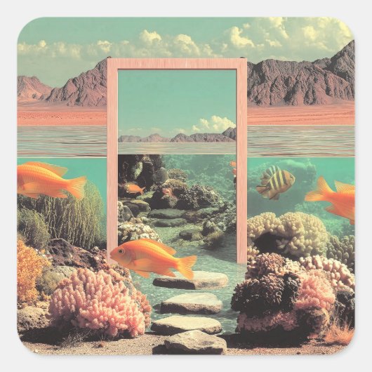 Surreal Desert Ocean with Door Vierkante Sticker (Voorkant)