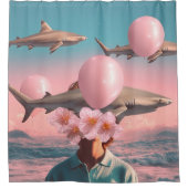 Surreal Dreamscape with Sharks and Balloons Douchegordijn (Voorkant)