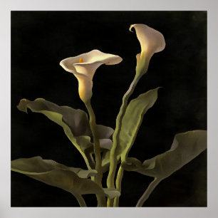Surreal Easter Lilies op een zwarte achtergrond Poster