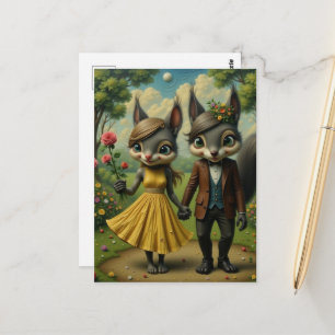 Surreal Eekhoornkoppel Wandelt in het Park Briefkaart
