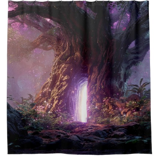 Surreal Enchanted Tree With Glowing Portal Douchegordijn (Voorkant)