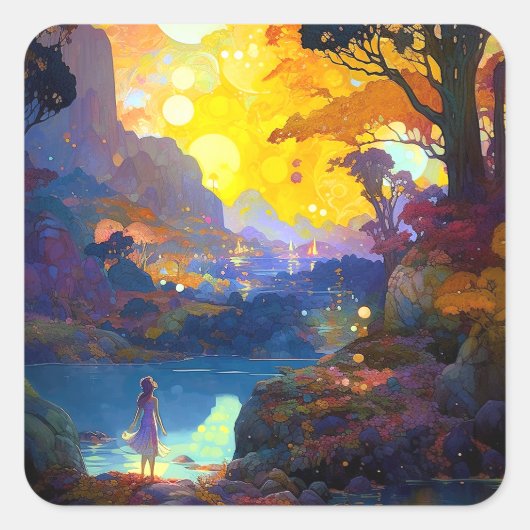Surreal Fantasy Landscape Art Vierkante Sticker (Voorkant)