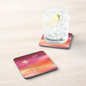 Surreal Fantasy Pink Flamingo Monogrammed Bier Onderzetter (Rechterzijde)