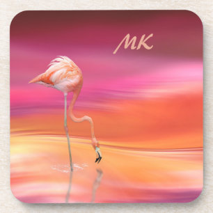 Surreal Fantasy Pink Flamingo Monogrammed Bier Onderzetter
