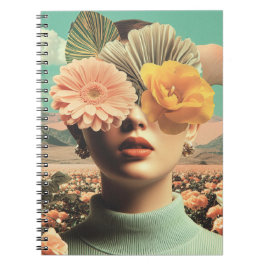 Surreal Female Portrait With Flowers Covering Eyes Notitieboek