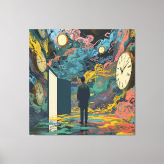 Surreal Figure Room Swirling Clocks Smoke Wall Art Canvas Afdruk