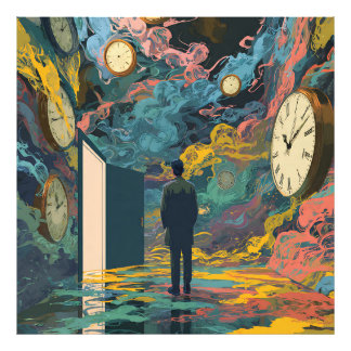 Surreal Figure Room Swirling Clocks Smoke Wall Art Foto Afdruk
