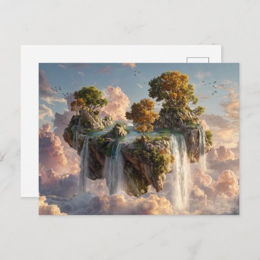 Surreal Floating Cliffs With Waterfalls Briefkaart (Voorkant / Achterkant)