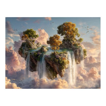 Surreal Floating Cliffs With Waterfalls