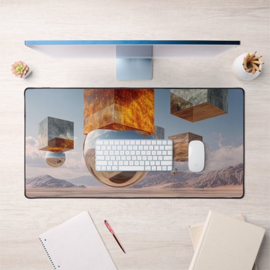 Surreal Floating Cubes And Reflective Sphere Bureaumat (Kantoor 1)