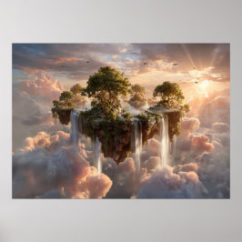 Surreal Floating Islands With Waterfalls Poster
