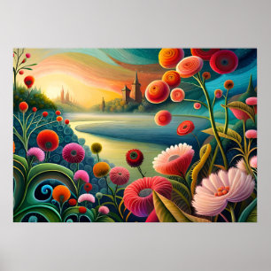 Surreal Floral Landscape: Abstracte rivier en tore Poster