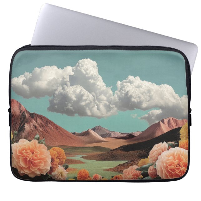 Surreal Floral Mountainscape With Dramatic Clouds Laptop Sleeve (Voorkant)
