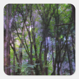 Surreal Forest met milde lampjes Vierkante Sticker