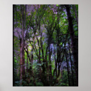 Surreal Forest Poster afdrukken van lichte lampjes